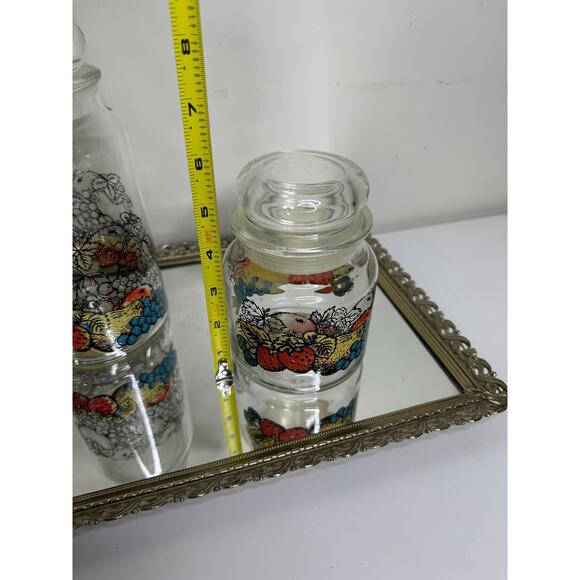 Set of Two Rare Vintage Anchor Hocking Glass Jars with Fruit Motif - Picture 8 of 10